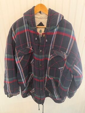 Northwest Territory Men’s Navy Plaid Sherpa-Lined Hooded Jacket Size XL